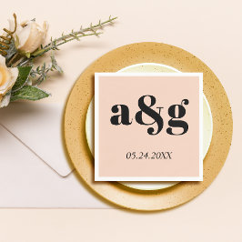 Schwarze Initialen Typografie Pfirsichrosa Mohnhoc Serviette