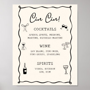 Schwarze italienische Brautparty Cin Cin Bar Poster