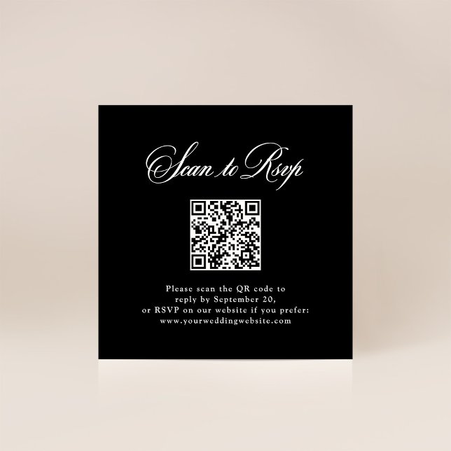 Schwarze italienische Eleganz | RSVP mit QR-Code Begleitkarte (Von Creator hochgeladen)