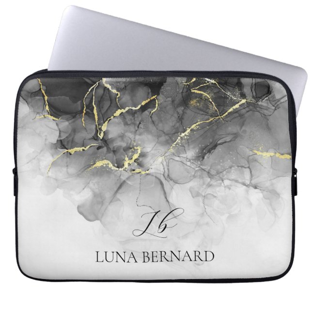 Schwarze Jade Wasserfarbenfarbe Tinte individuell  Laptopschutzhülle (Vorderseite)