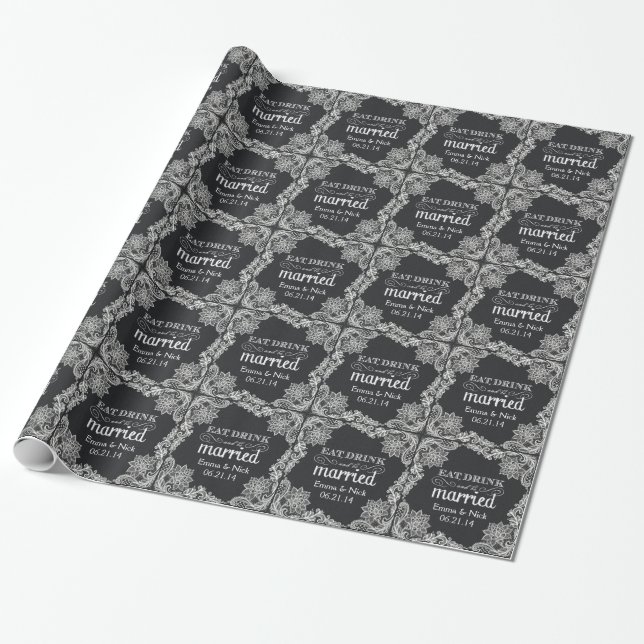Schwarze Jute & Spitze Hochzeitsgeschenkverpackung Geschenkpapier (Ungerollt)