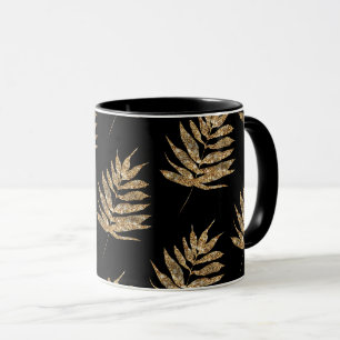 Schwarze Kaffee mit Gold-Farnblatt-Muster Tasse