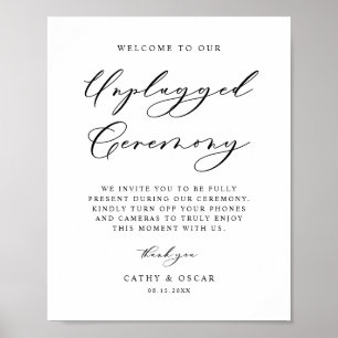 Schwarze Kalligrafie Unplugged Wedding Zeremony Poster