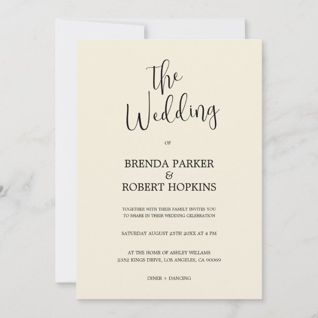 Schwarze Kalligraphie auf Beige Hochzeitseinladung Einladung (Vorderseite)