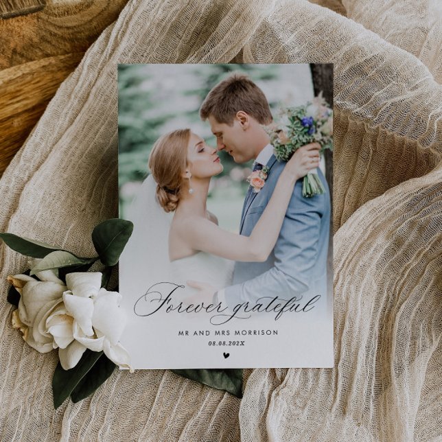 Schwarze Kalligraphie Hochzeit danke Foto Postkarte (Von Creator hochgeladen)