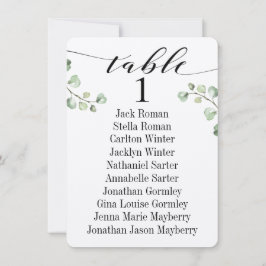 Schwarze kalligraphische Greenery Sitzkarte 10 Einladung