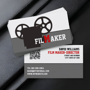 Schwarze Kamera und QR-Code-Filmemacher Visitenkarte