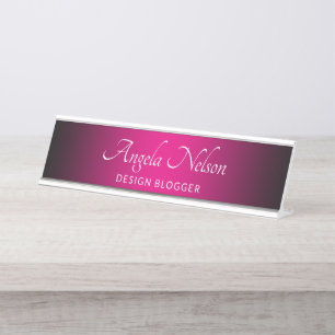 Schwarze Kante Hot Pink Ombre Schreibtischnamensplakette