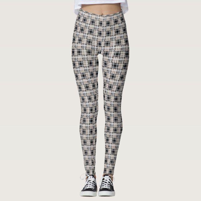 Schwarze/karierte Frauen des Brauns der checkered Leggings (Vorderseite)
