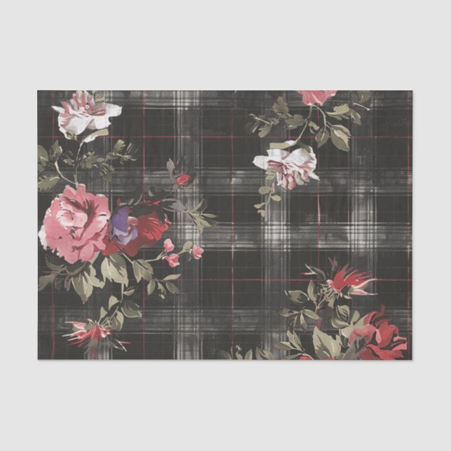 Schwarze Karierte Rote Rosen Seidenpapier (Vorderseite)