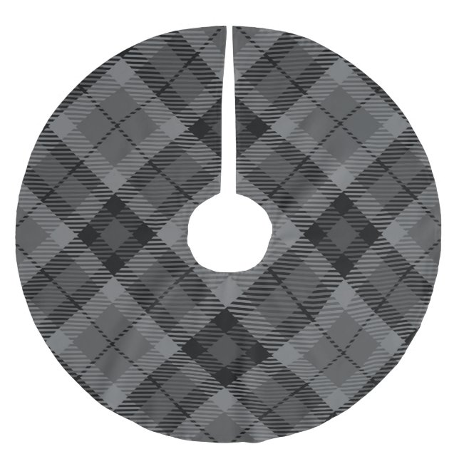 Schwarze Karierte Streifen Tartan Muster Polyester Weihnachtsbaumdecke (Vorderseite)