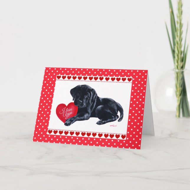 Schwarze Karte Labrador-Welpevalentines Tages (Vorderseite)