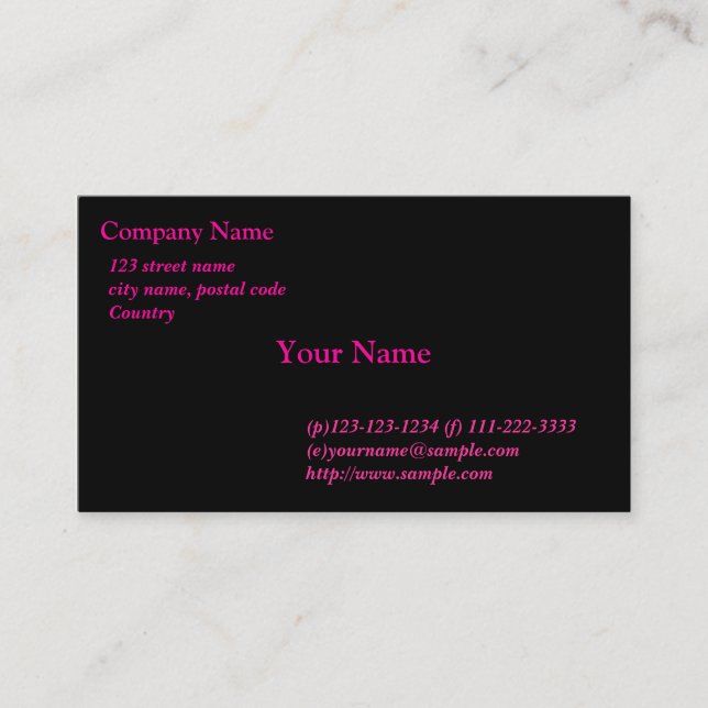 Schwarze Karte, rosa Schriftart Visitenkarte (Vorderseite)
