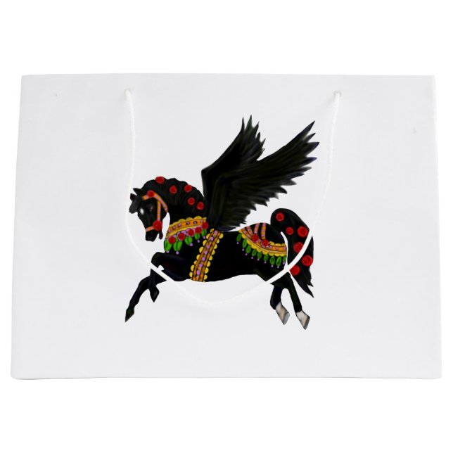 Schwarze Karussell-Pegasus-Geschenktasche Große Geschenktüte (Vorderseite)