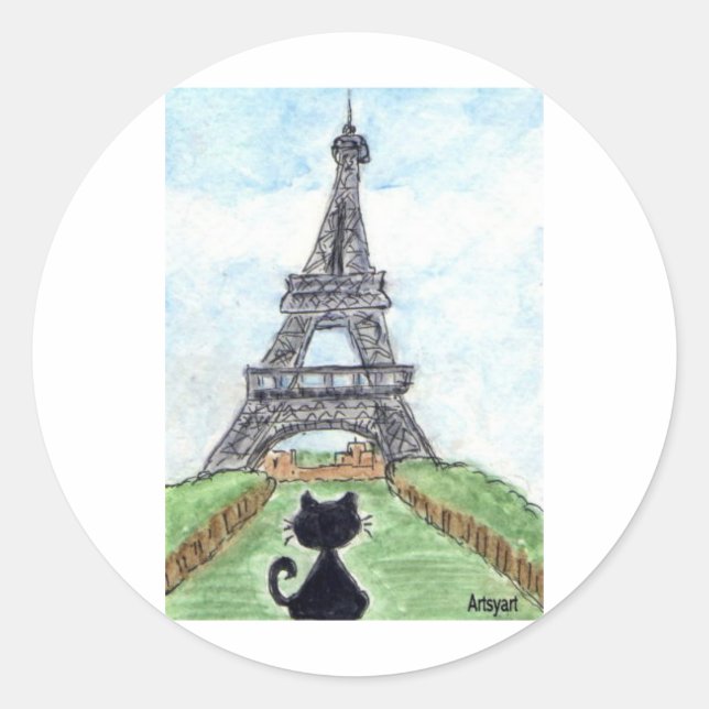 SCHWARZE KATEGORIE EIFFEL TOWER RUNDER AUFKLEBER (Vorderseite)
