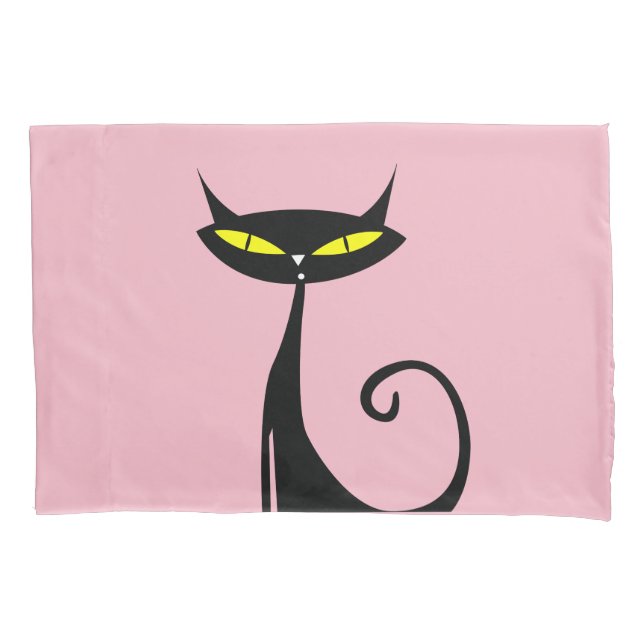 SCHWARZE KATTENRETRO-PINK-PILLOW-HÜLLEN KISSENBEZUG (Vorderseite)