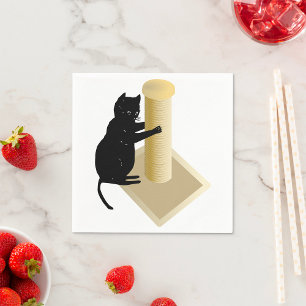 Schwarze Katz-Kratzpfosten-Silhouette Serviette
