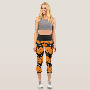 SCHWARZE KATZ-RETRO-DRUCKEN CAPRI YOGA PANS LEGGIN