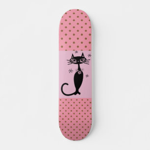 SCHWARZE KATZ-RETRO-MÄDCHEN PINK SKATEBOARD DECK