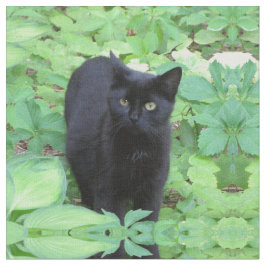 Schwarze Kätzchen-Katze im Garten Stoff