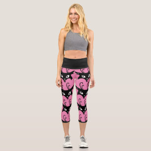 SCHWARZE KATZDRUCKPINK CAPRI YOGA PANS LEGGINGS