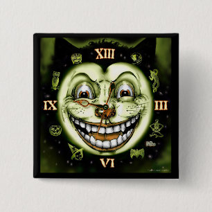 Schwarze Katze 13 Uhr Halloween Button
