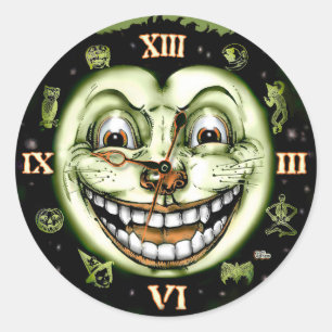 Schwarze Katze 13 Verrückte Uhr Halloween-Horror-A Runder Aufkleber