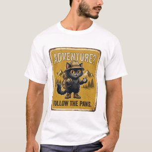 Schwarze Katze Abenteuer Explorer Design T-Shirt