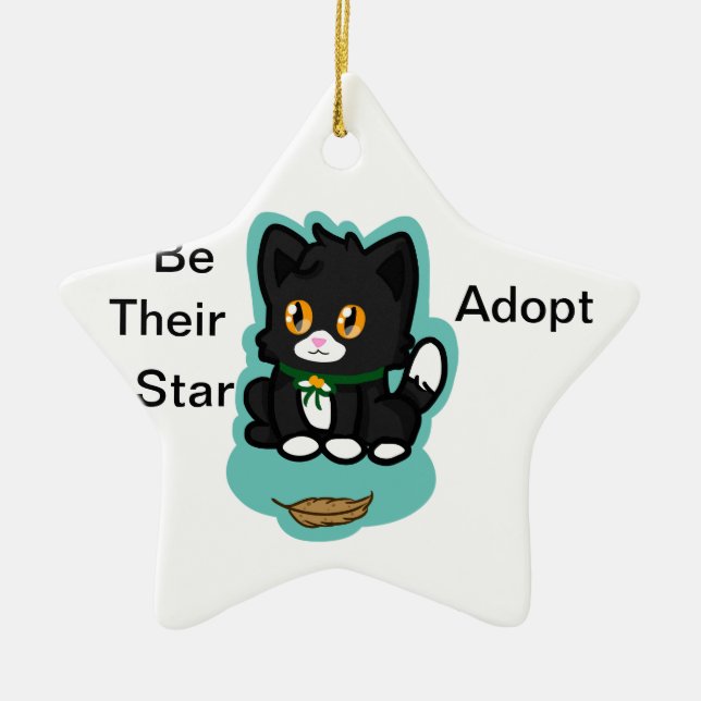 Schwarze Katze adoptieren Keramikornament (Vorne)