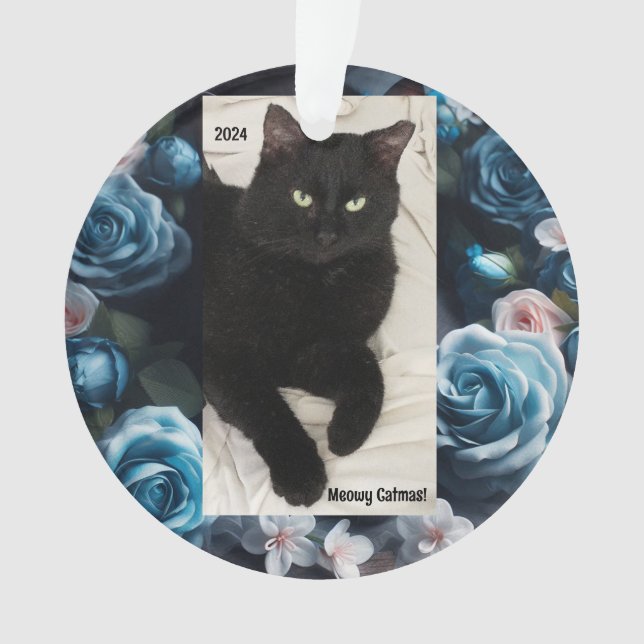 Schwarze Katze Akrylverzierung - Meowy Catmas Ornament (Vorderseite)