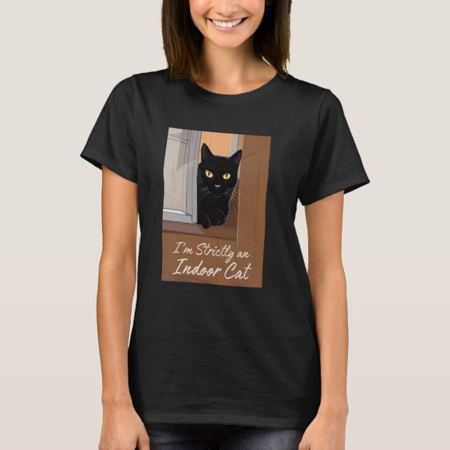Schwarze Katze am Fenster T-Shirt (Vorderseite)