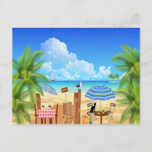 Schwarze Katze am Strand Postkarte