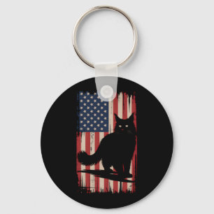 Schwarze Katze Amerikanische USA-Flagge 4. Juli Pa Schlüsselanhänger