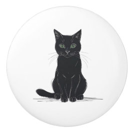 Schwarze Katze an weißem Hintergrund Türgriff Keramikknauf