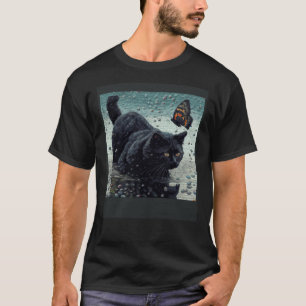 Schwarze Katze Angel Schmetterling T-Shirt