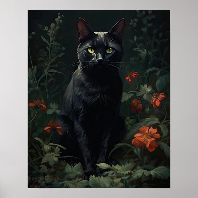 Schwarze Katze-Art-Printposter Poster (Vorne)