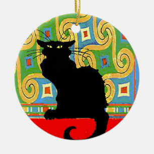 Schwarze Katze auf Abstraktem Hintergrund Keramikornament
