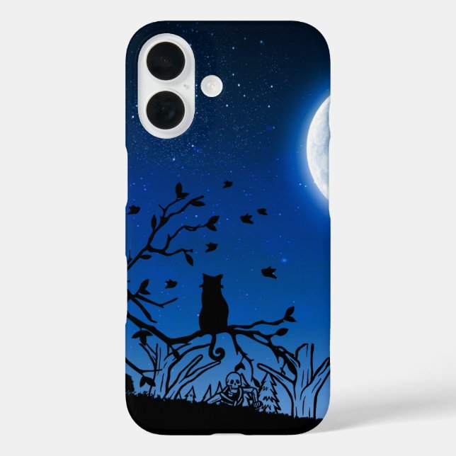 Schwarze Katze auf Baum-Silhouette im Mondlicht Case-Mate iPhone Hülle (Rückseite)