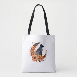 Schwarze Katze auf Blumenmoon Pumpkin Schwarze Kat