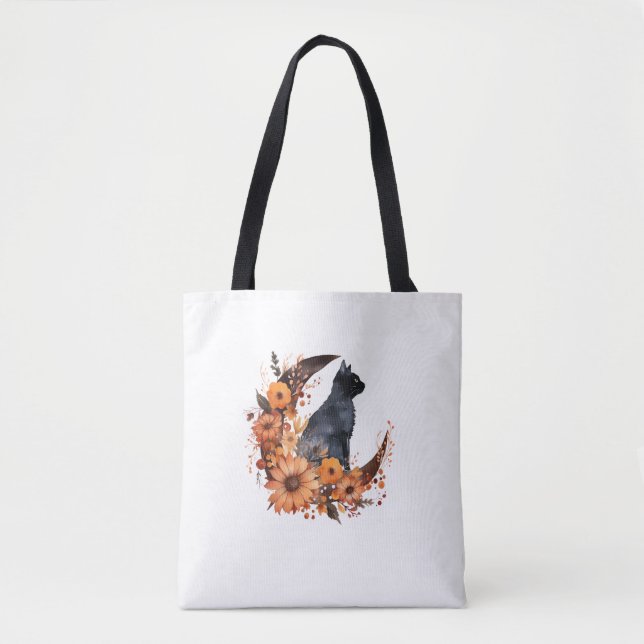 Schwarze Katze auf Blumenmoon Pumpkin Schwarze Kat (Vorderseite)