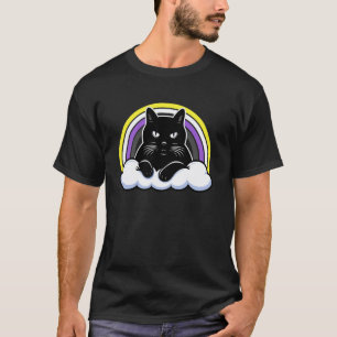 Schwarze Katze auf Cloud Nonbinary Pride Enby Ruhi T-Shirt