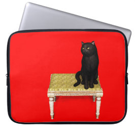 Schwarze Katze auf dem Hocker Laptop-Hülle Laptopschutzhülle