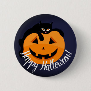 Schwarze Katze auf dem MondHalloween Button