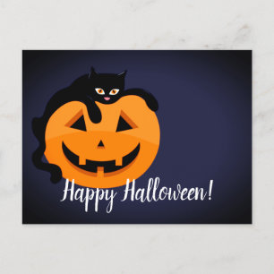 Schwarze Katze auf dem MondHalloween Postkarte