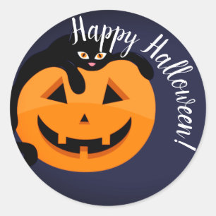 Schwarze Katze auf dem MondHalloween Runder Aufkleber