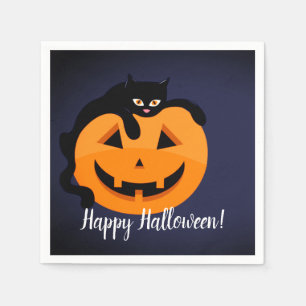 Schwarze Katze auf dem MondHalloween Serviette
