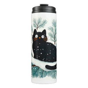 Schwarze Katze auf dem Weihnachtsbaum niedlich Thermosbecher