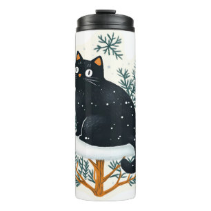 Schwarze Katze auf dem Weihnachtsbaum Thermosbecher