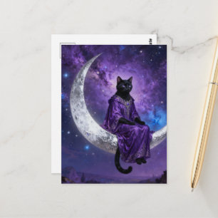Schwarze Katze auf dem zunehmenden Mond  Postkarte