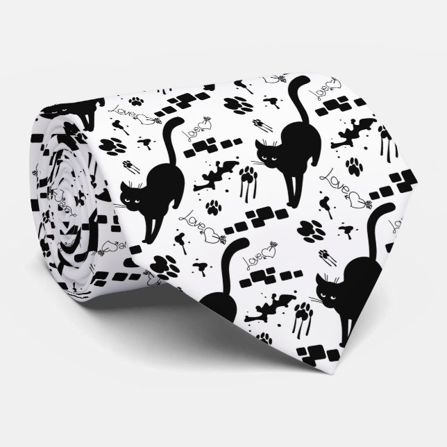 Schwarze Katze auf der Straße Krawatte (Gerollt)